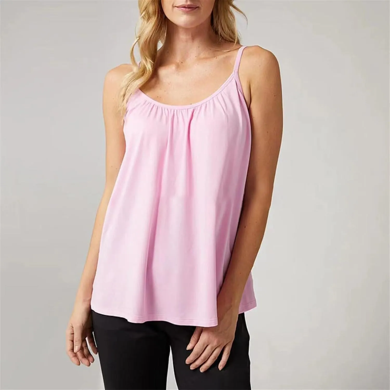 Womens Tank Tops with Built in Bra Modal Camisole with Shelf Bra Adjustable Spaghetti Strap Cami Cotton Undershirt