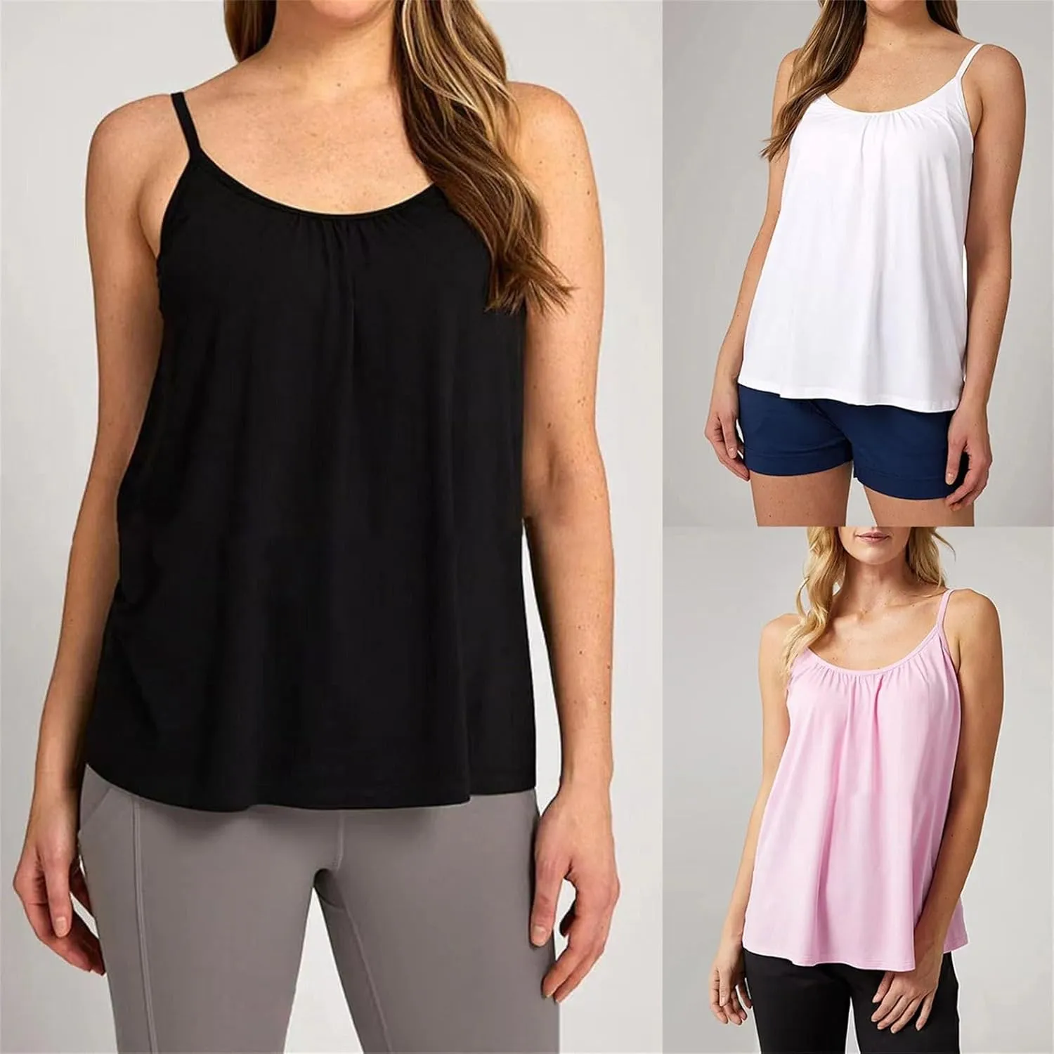 Womens Tank Tops with Built in Bra Modal Camisole with Shelf Bra Adjustable Spaghetti Strap Cami Cotton Undershirt