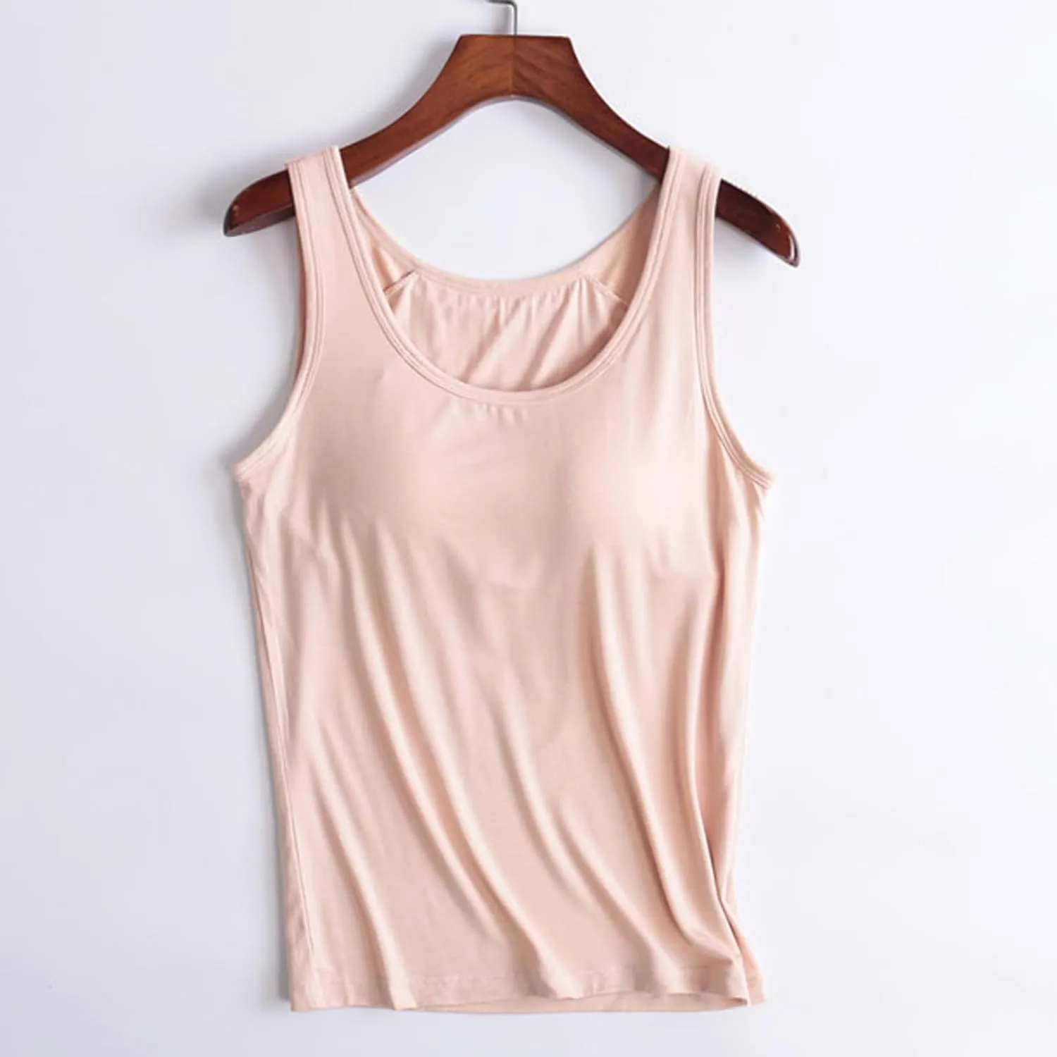Womens Tank Tops with Built in Bras Soft Sleeveless Tank Tops Solid Scoop Neck Shirts Basic Workout Top Undershirt Tee