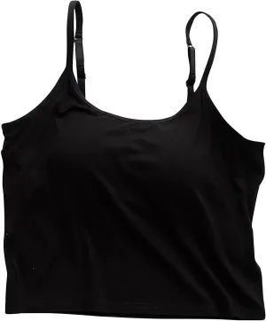Women's Trendy Solid Color Cropped Tank Top with Built-in Padded Shelf Bra Comfy Versatile Undershirts Yoga Activewear