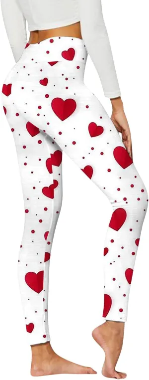 Women's Valentine's Day Casual Yoga Pants Queen of Hearts Trendy Tights Comfortable Soft & Slim Leggings Love Skinny