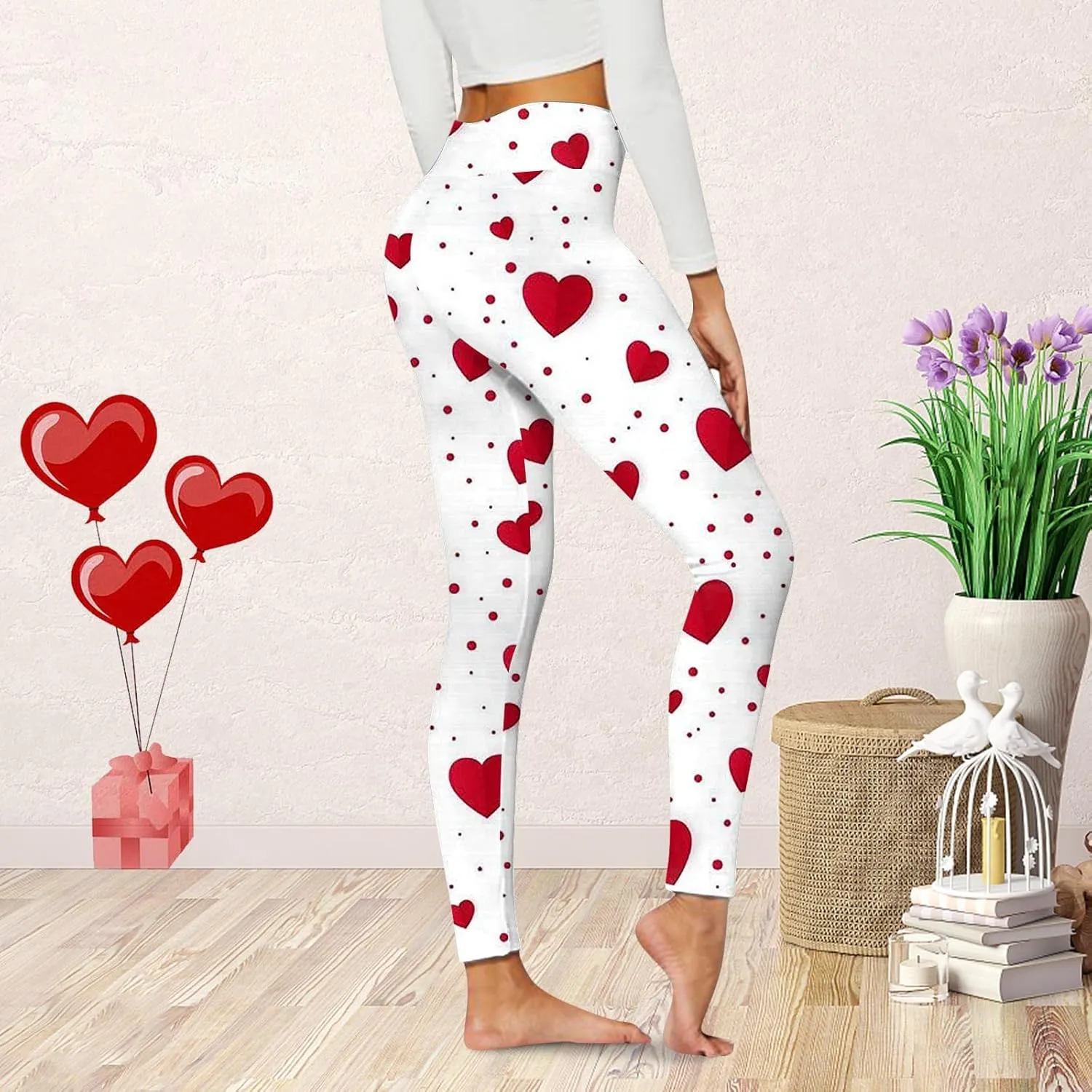 Women's Valentine's Day Casual Yoga Pants Queen of Hearts Trendy Tights Comfortable Soft & Slim Leggings Love Skinny