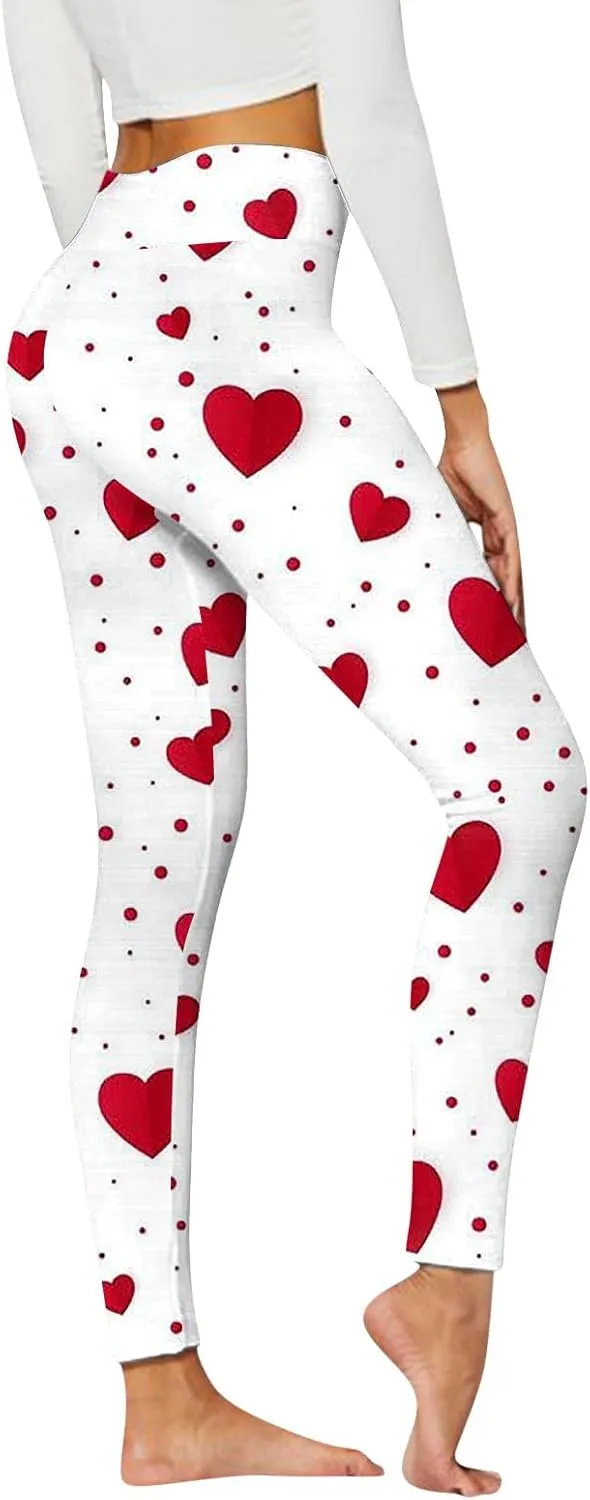 Women's Valentine's Day Casual Yoga Pants Queen of Hearts Trendy Tights Comfortable Soft & Slim Leggings Love Skinny