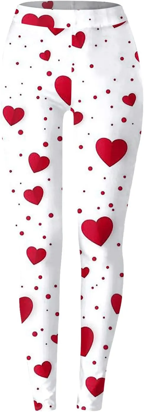 Women's Valentine's Day Casual Yoga Pants Queen of Hearts Trendy Tights Comfortable Soft & Slim Leggings Love Skinny