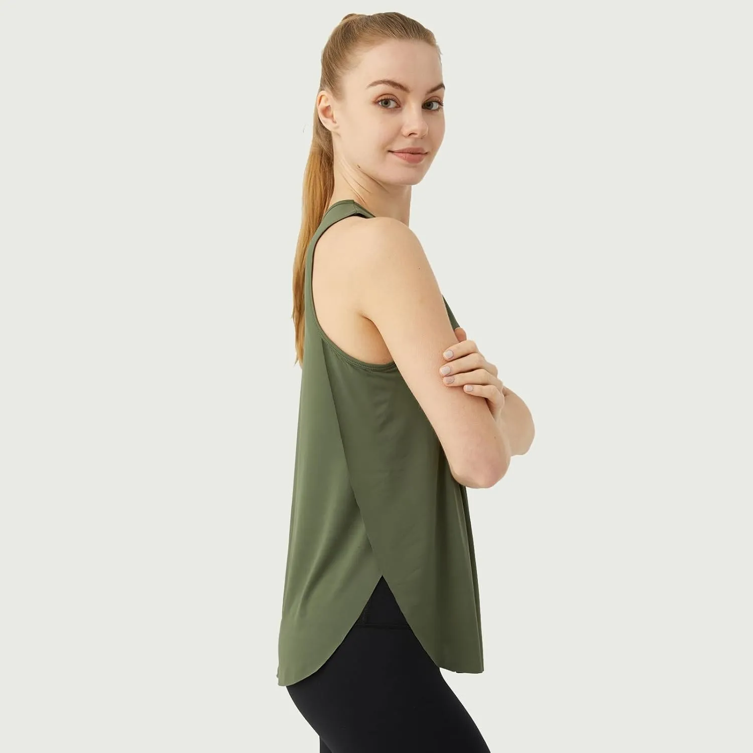 Women's Workout Tops Sleeveless Athletic Tops Solid Color Running Tank Top for Sports Exercise