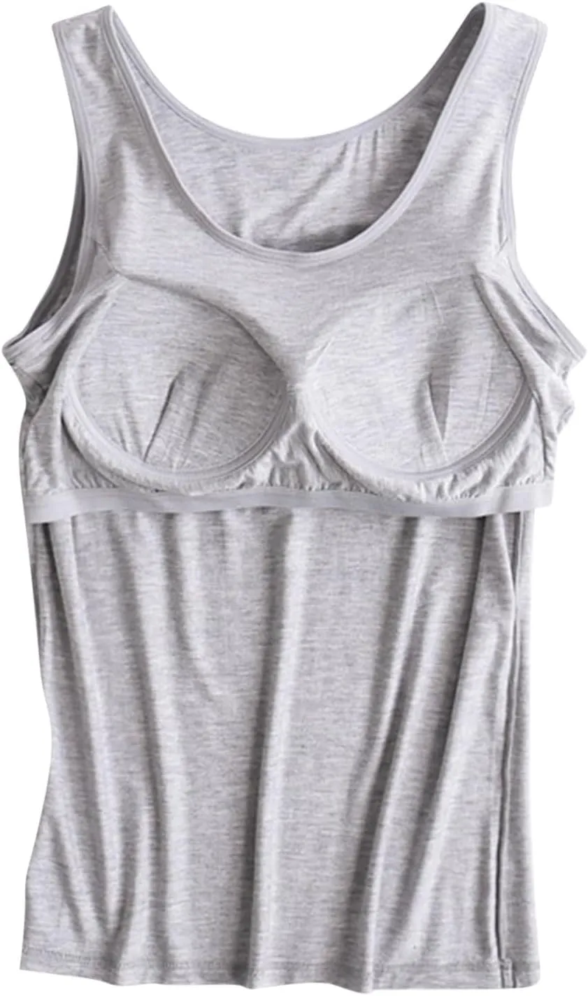 Workout Tank Tops for Women with Built in Bras Padded Modal Breathable Solid Basic Tanks Plus Size Casual Running Yoga Shirts