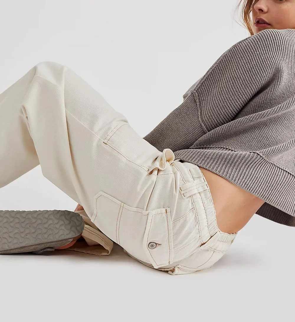 Y2k Baggy Jeans for Women Low Waist Wide Leg Denim Jeans Casual Cargo Pants Harajuku Pockets Trousers Streetwear