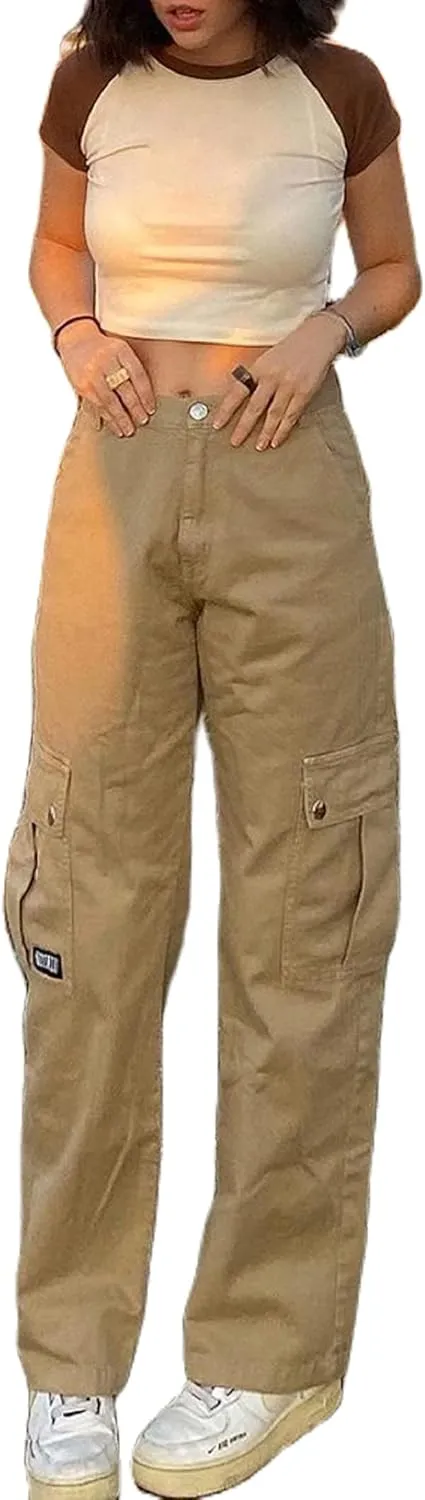 Y2k Baggy Jeans for Women Low Waist Wide Leg Denim Jeans Casual Cargo Pants Harajuku Pockets Trousers Streetwear