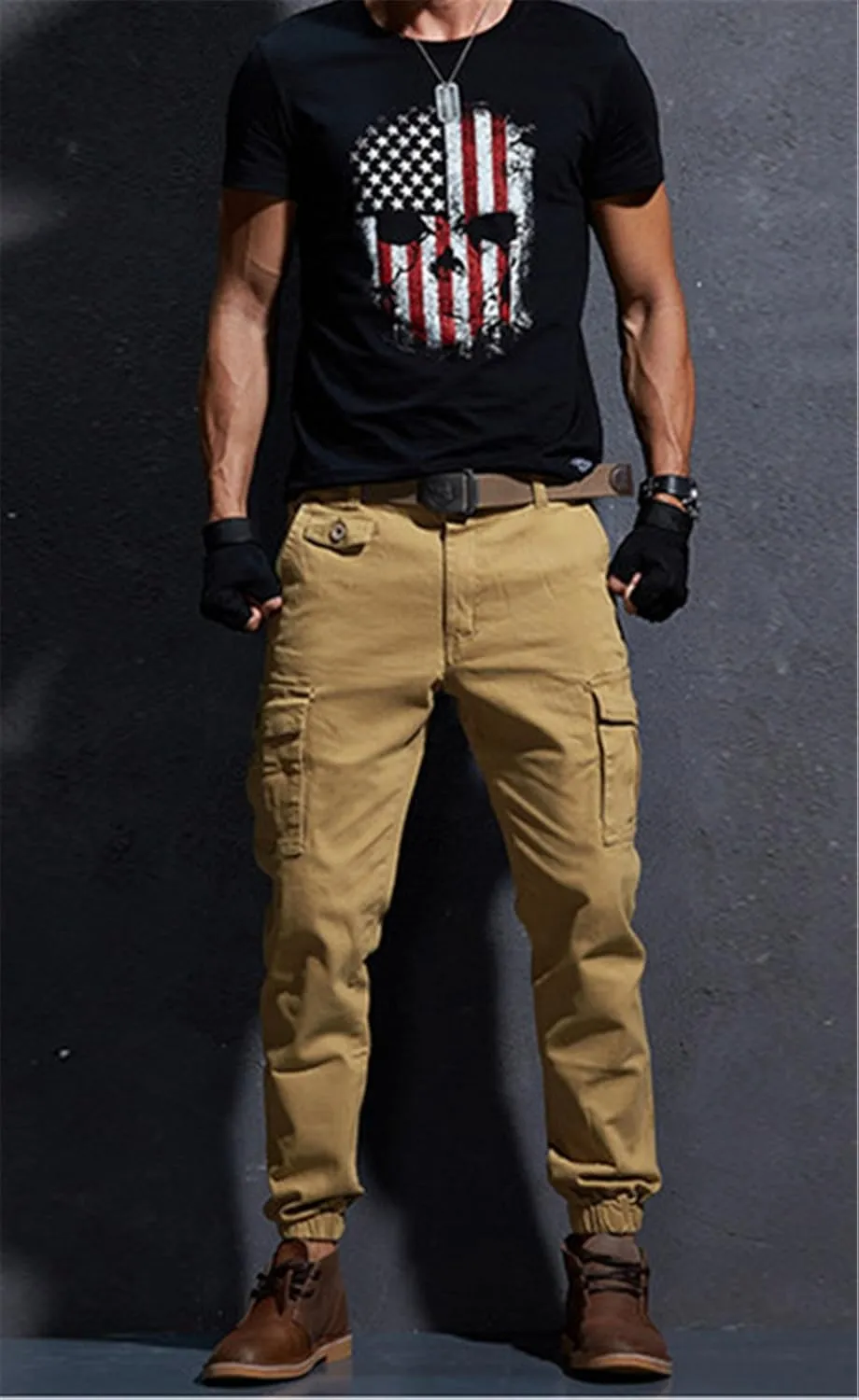 Yollmart Men Multi Pockets Cargo Pants Casual Slim Fit Combat Work Trousers