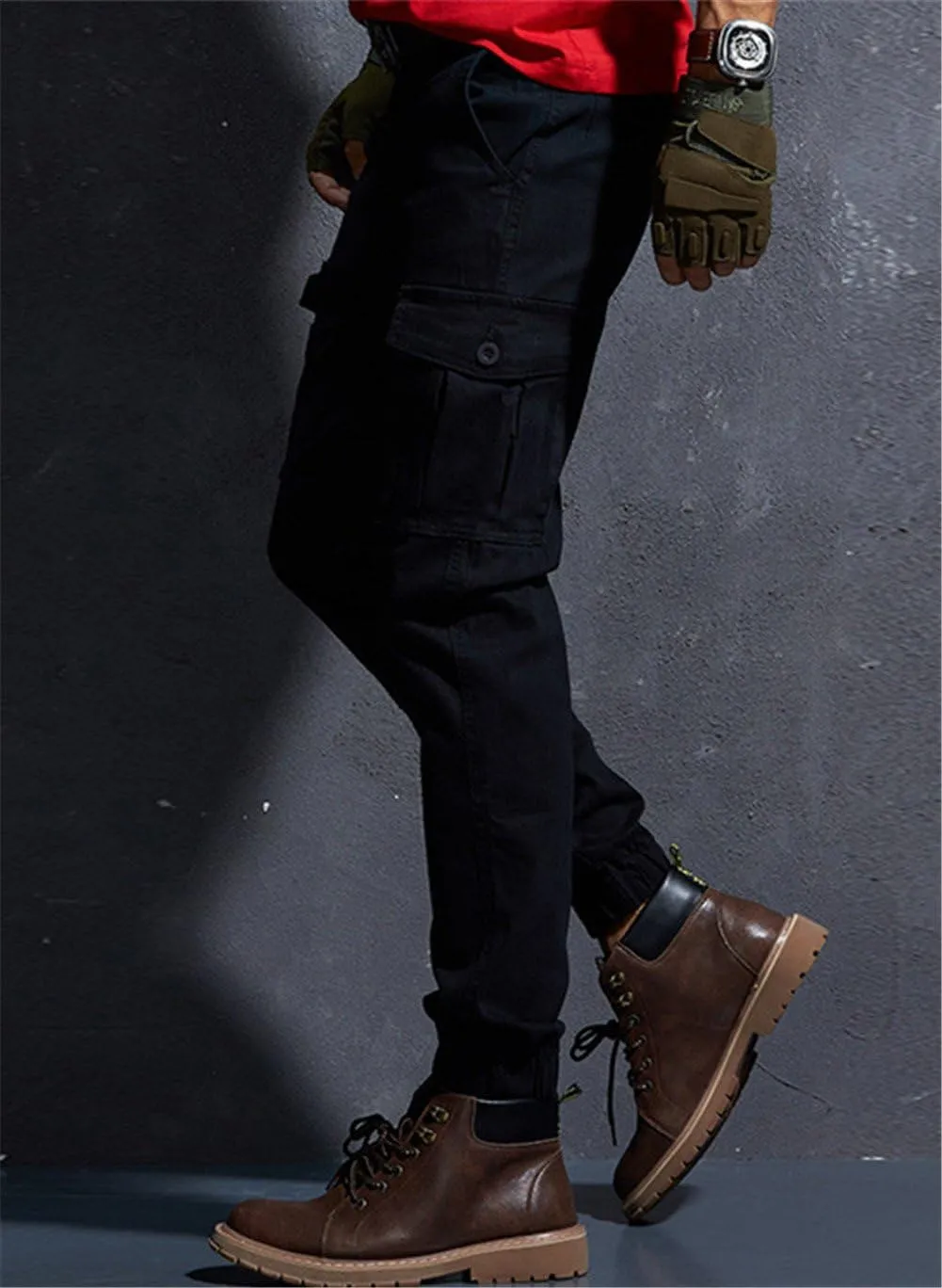 Yollmart Men Multi Pockets Cargo Pants Casual Slim Fit Combat Work Trousers