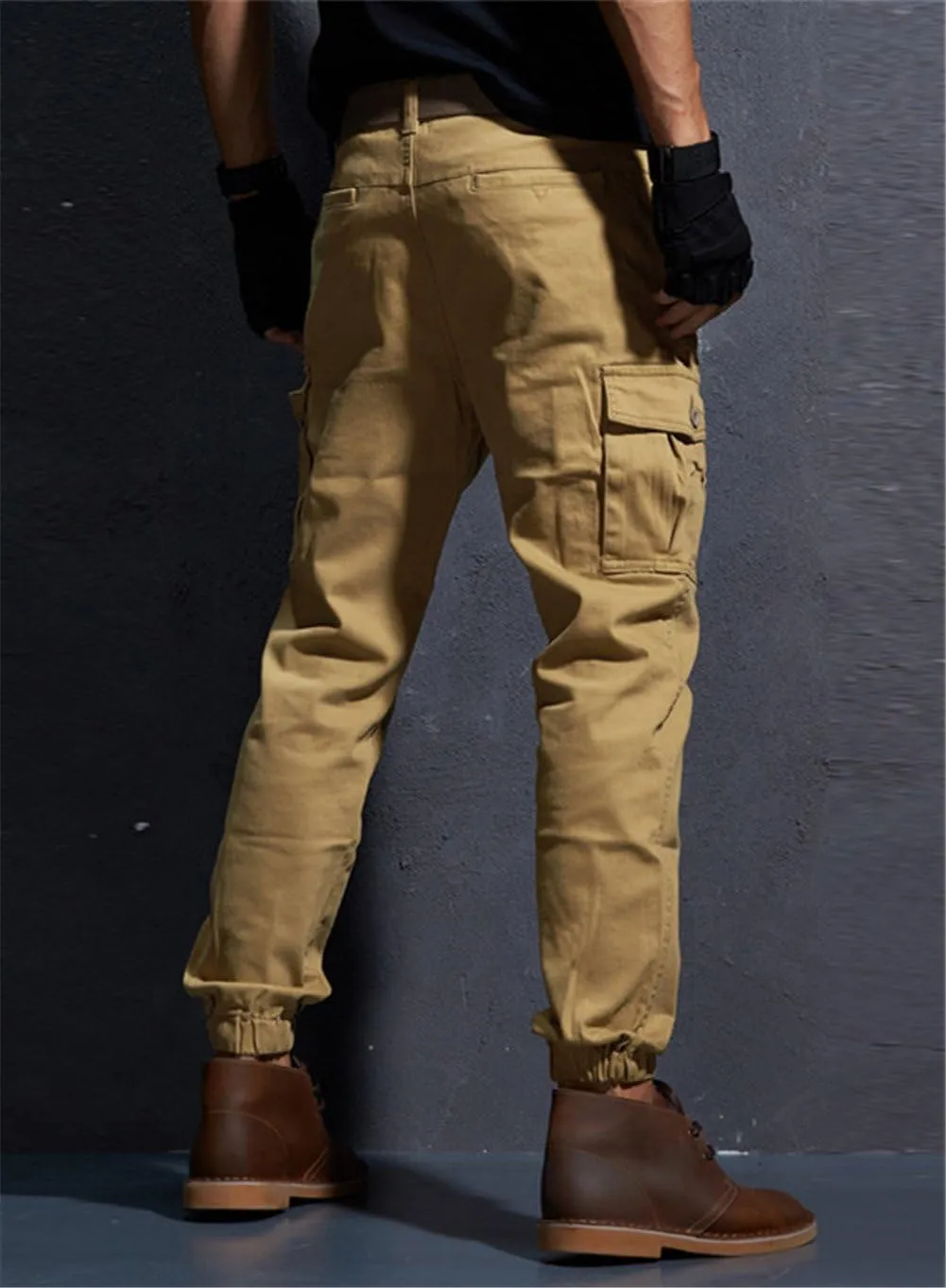 Yollmart Men Multi Pockets Cargo Pants Casual Slim Fit Combat Work Trousers