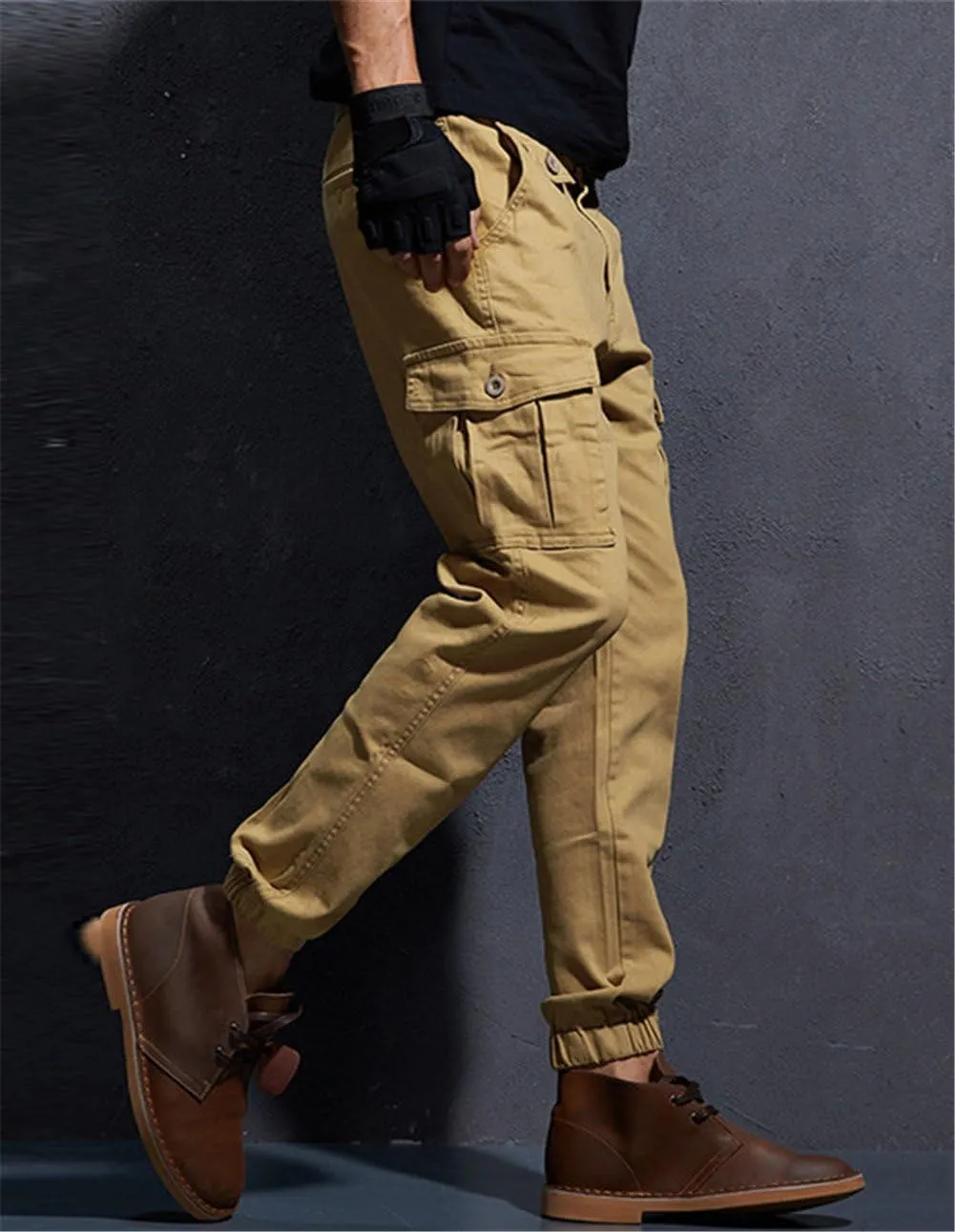 Yollmart Men Multi Pockets Cargo Pants Casual Slim Fit Combat Work Trousers