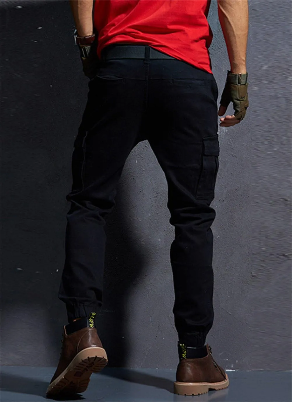 Yollmart Men Multi Pockets Cargo Pants Casual Slim Fit Combat Work Trousers
