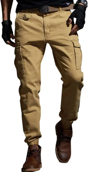 Yollmart Men Multi Pockets Cargo Pants Casual Slim Fit Combat Work Trousers
