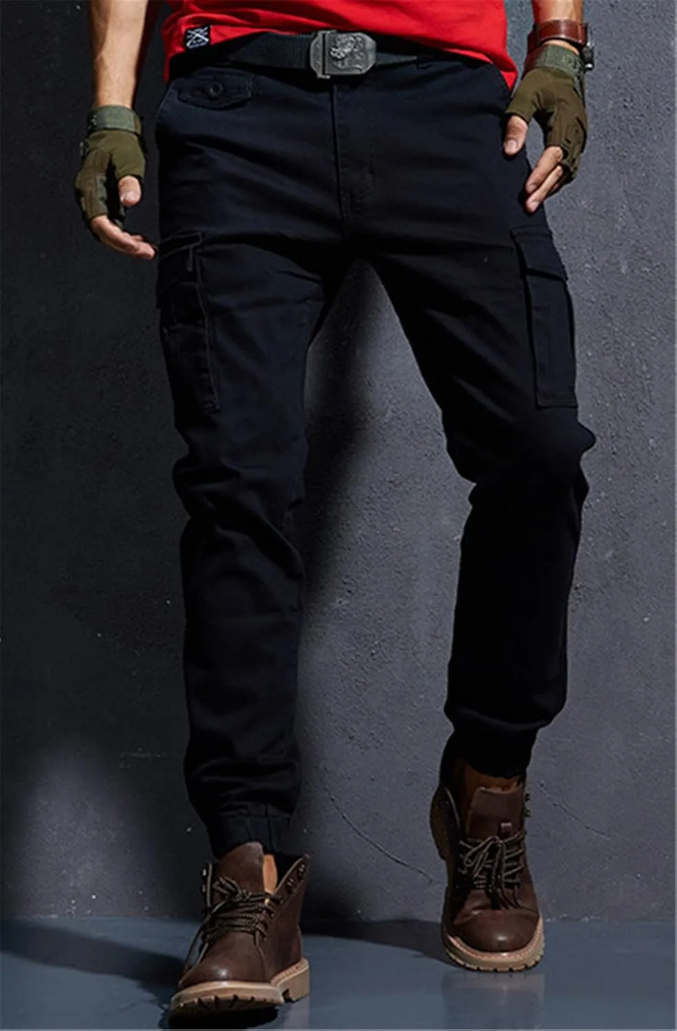 Yollmart Men Multi Pockets Cargo Pants Casual Slim Fit Combat Work Trousers