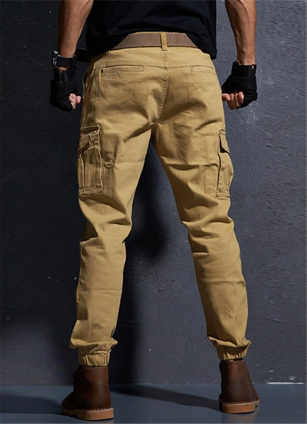 Yollmart Men Multi Pockets Cargo Pants Casual Slim Fit Combat Work Trousers
