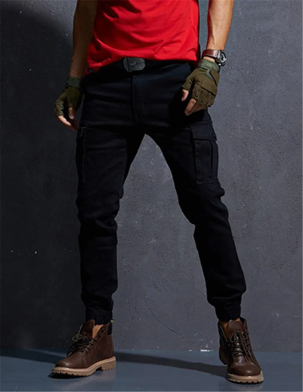 Yollmart Men Multi Pockets Cargo Pants Casual Slim Fit Combat Work Trousers