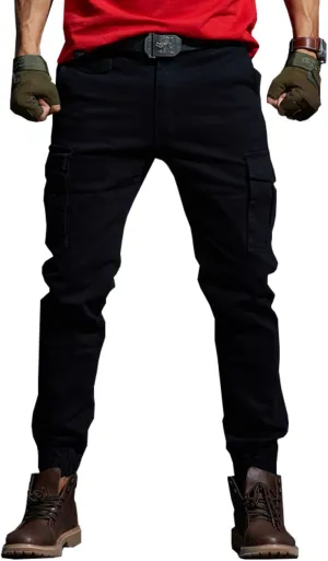 Yollmart Men Multi Pockets Cargo Pants Casual Slim Fit Combat Work Trousers