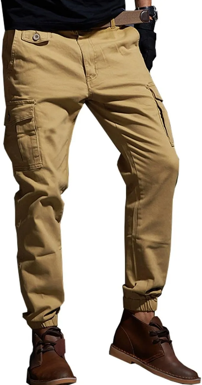 Yollmart Men Multi Pockets Cargo Pants Casual Slim Fit Combat Work Trousers