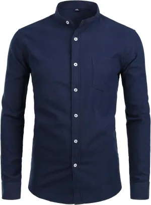 ZEROYAA Men's Hipster Mandarin Collar Long Sleeve Button Up Oxford Shirts with Chest Pocket
