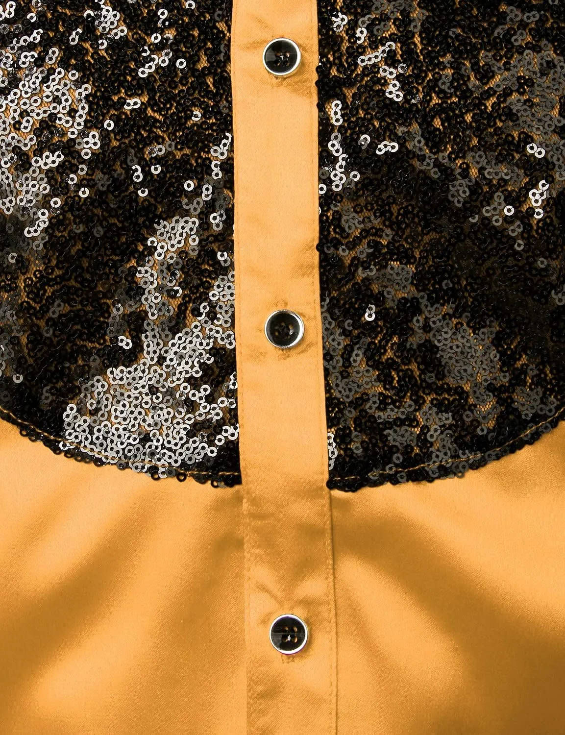 ZEROYAA Men's Shiny Sequins Design Silk Like Satin Button Up Disco Party Dress Shirts