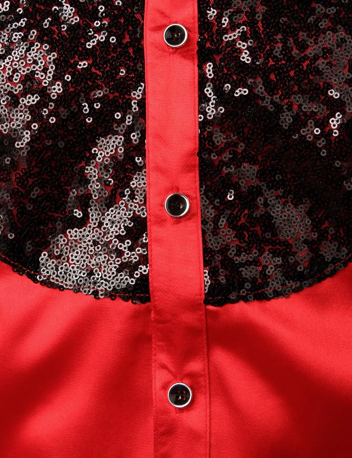 ZEROYAA Men's Shiny Sequins Design Silk Like Satin Button Up Disco Party Dress Shirts