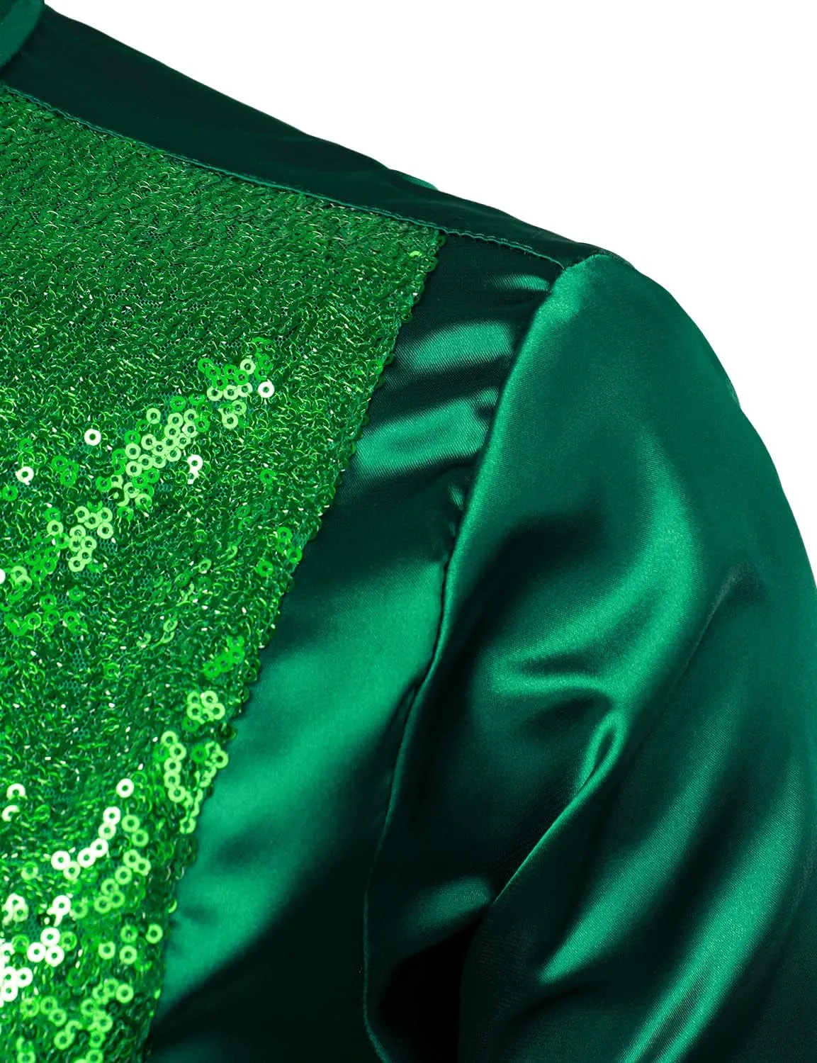 ZEROYAA Men's Shiny Sequins Design Silk Like Satin Button Up Disco Party Dress Shirts
