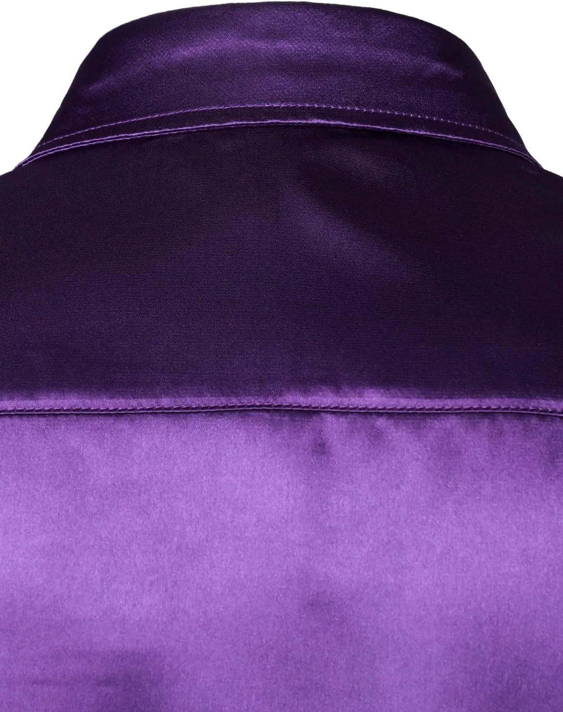ZEROYAA Men's Shiny Sequins Design Silk Like Satin Button Up Disco Party Dress Shirts