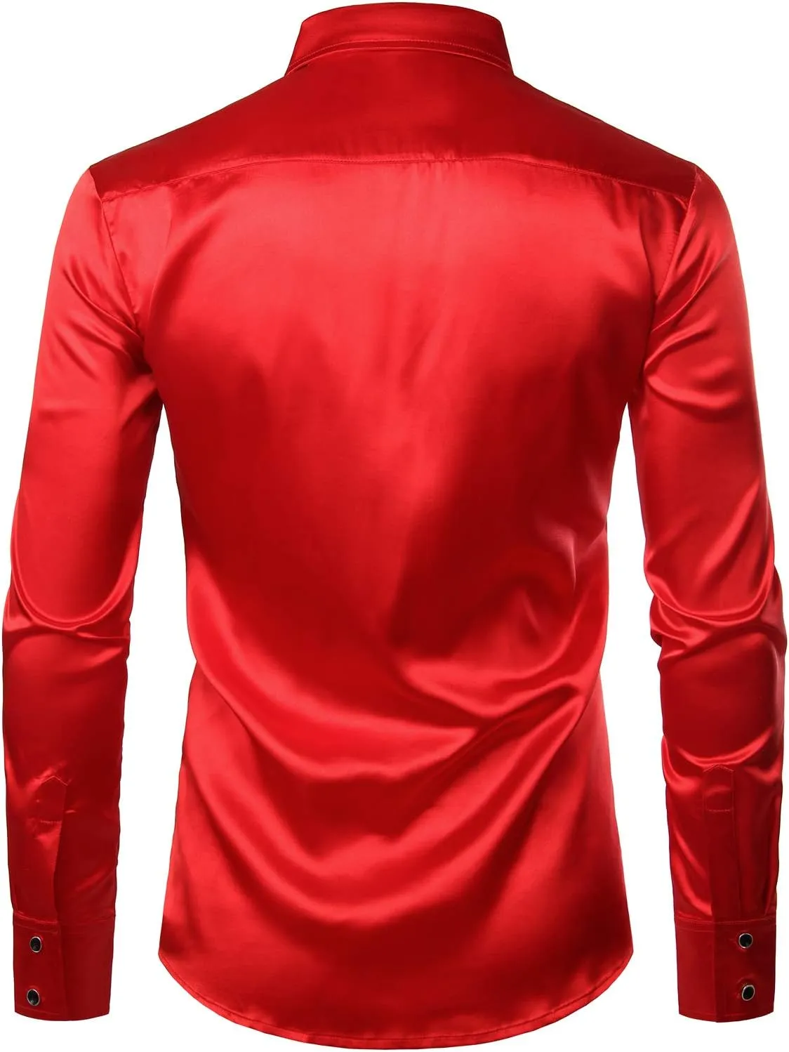 ZEROYAA Men's Shiny Sequins Design Silk Like Satin Button Up Disco Party Dress Shirts