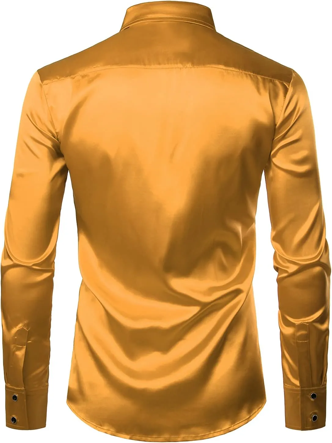 ZEROYAA Men's Shiny Sequins Design Silk Like Satin Button Up Disco Party Dress Shirts