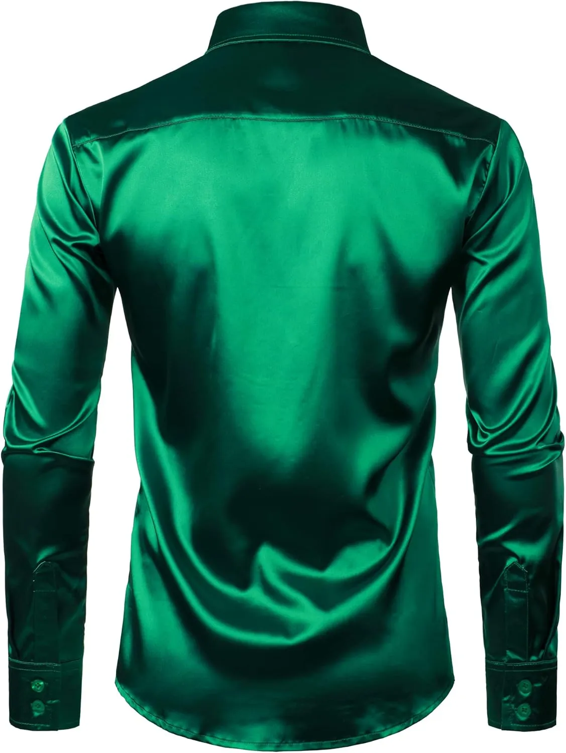 ZEROYAA Men's Shiny Sequins Design Silk Like Satin Button Up Disco Party Dress Shirts