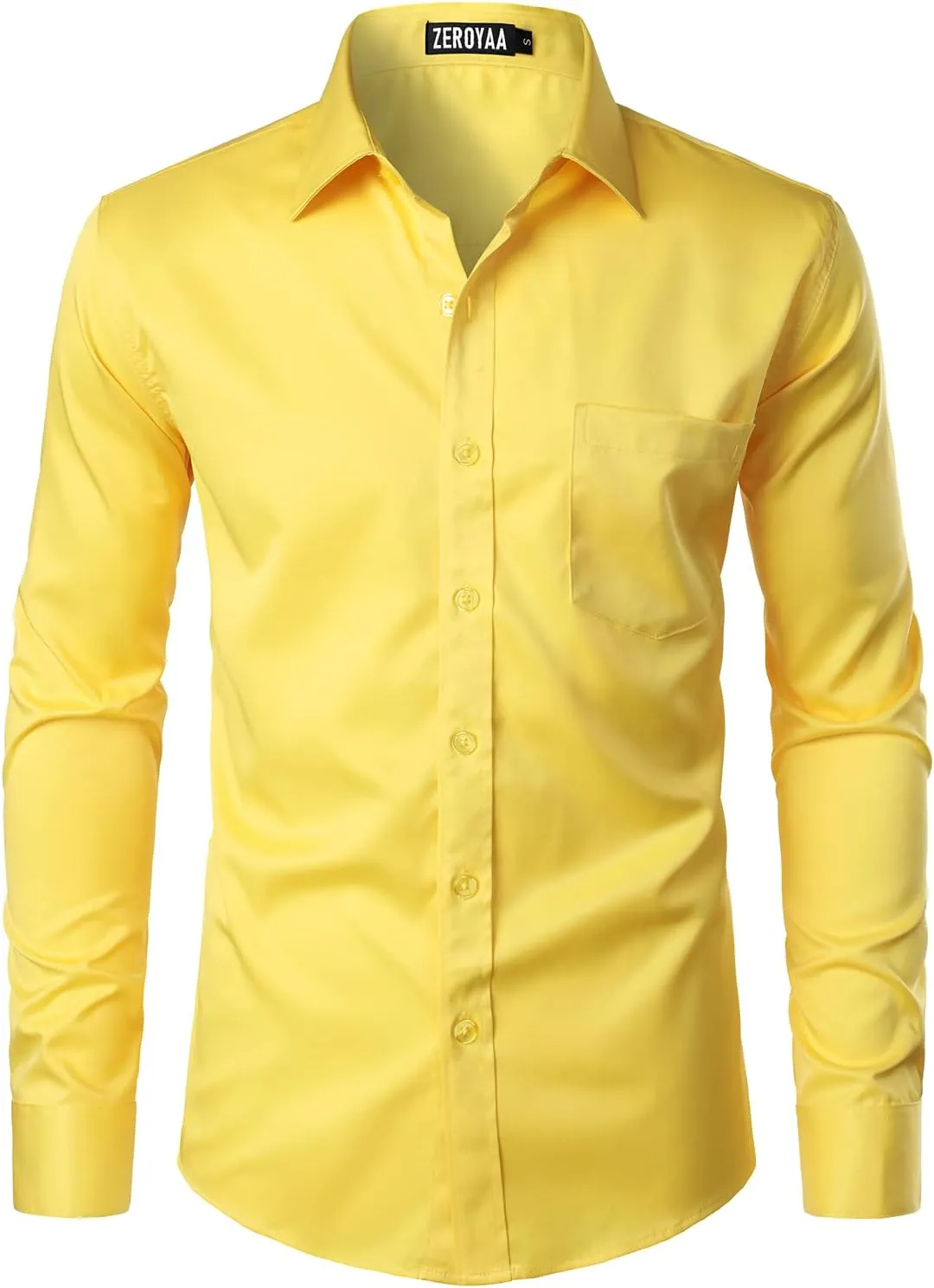 ZEROYAA Men's Urban Stylish Casual Business Slim Fit Long Sleeve Button Up Dress Shirt with Pocket