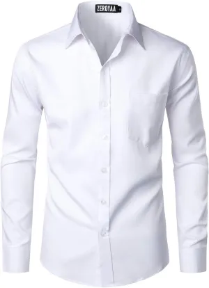 ZEROYAA Men's Urban Stylish Casual Business Slim Fit Long Sleeve Button Up Dress Shirt with Pocket
