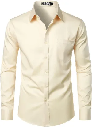ZEROYAA Men's Urban Stylish Casual Business Slim Fit Long Sleeve Button Up Dress Shirt with Pocket
