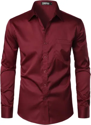 ZEROYAA Men's Urban Stylish Casual Business Slim Fit Long Sleeve Button Up Dress Shirt with Pocket