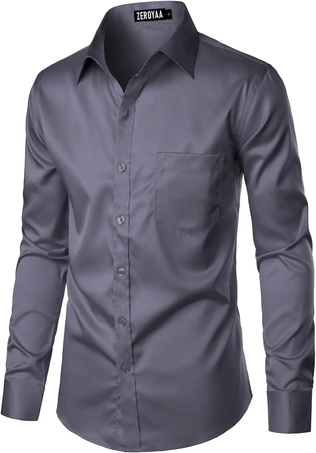 ZEROYAA Men's Urban Stylish Casual Business Slim Fit Long Sleeve Button Up Dress Shirt with Pocket