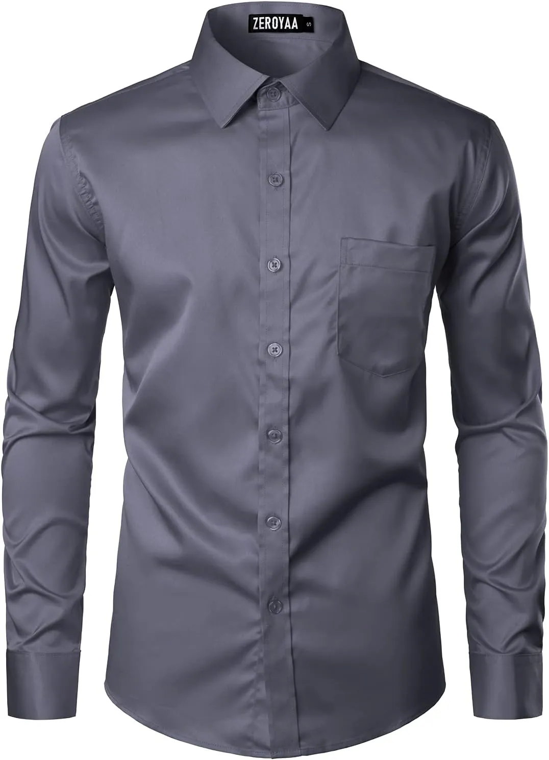 ZEROYAA Men's Urban Stylish Casual Business Slim Fit Long Sleeve Button Up Dress Shirt with Pocket