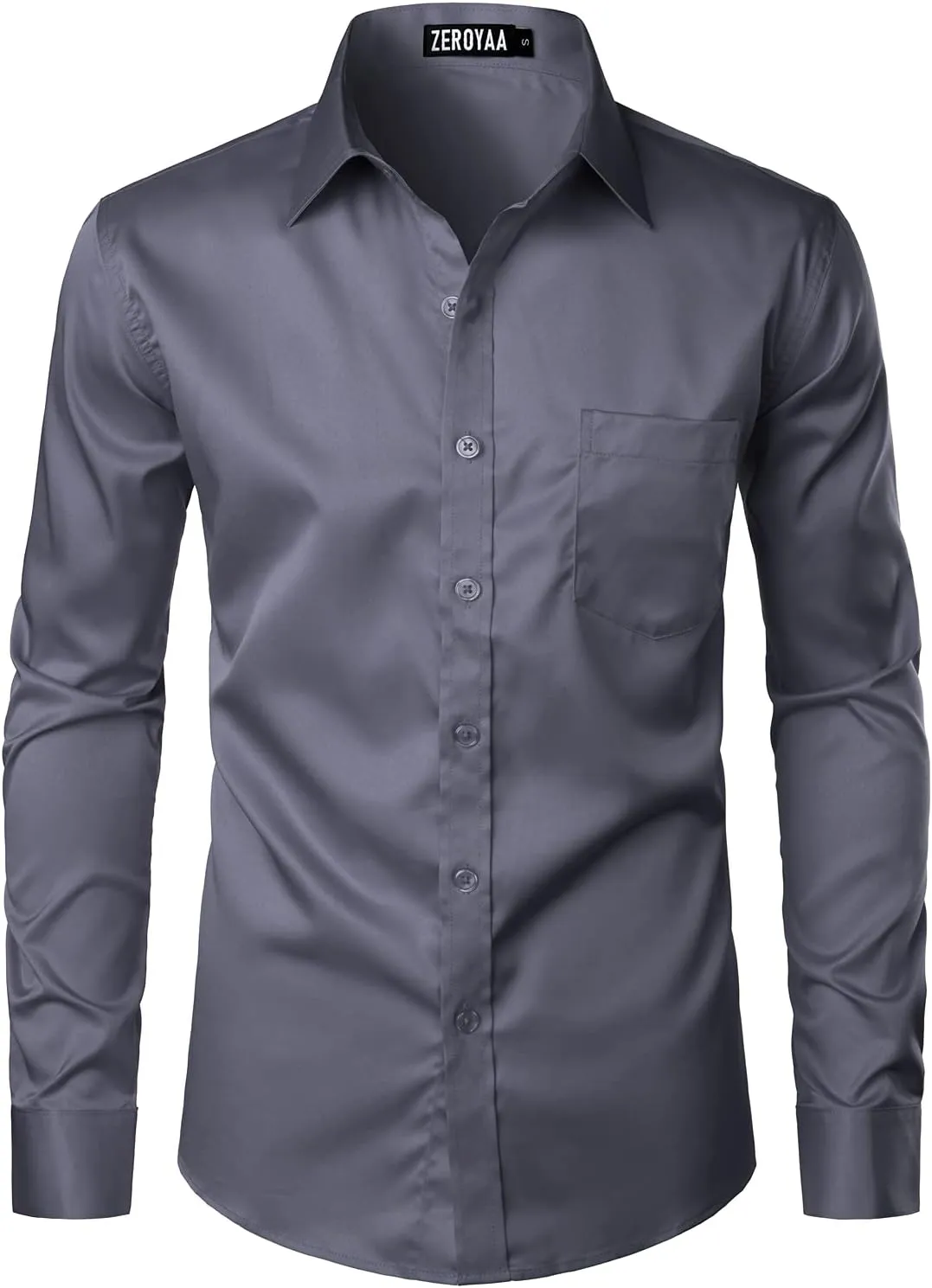 ZEROYAA Men's Urban Stylish Casual Business Slim Fit Long Sleeve Button Up Dress Shirt with Pocket