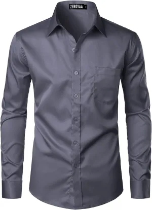 ZEROYAA Men's Urban Stylish Casual Business Slim Fit Long Sleeve Button Up Dress Shirt with Pocket